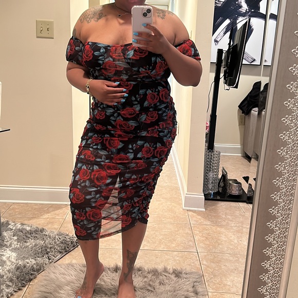 SHEIN | Dresses | Red Rose Fitted Dress | Poshmark